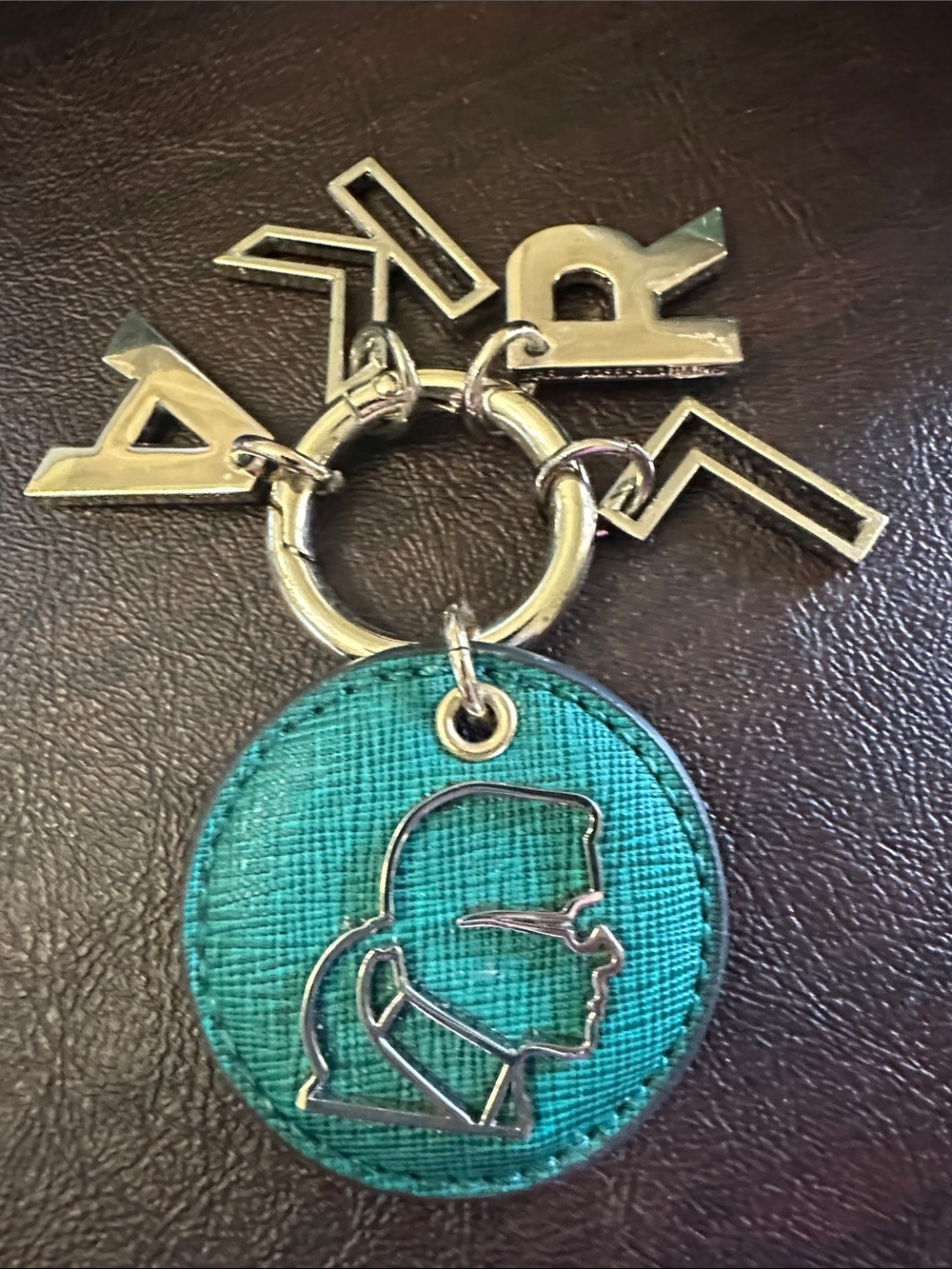 Karl Lagerfeld Turquoise and Gold Logo Key Ring